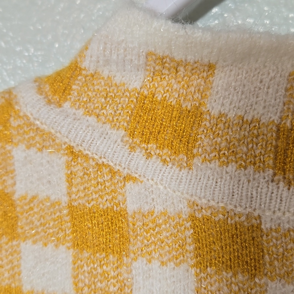 Vintage 60s Yellow Gingham Mandarin Collar Sweater - Picture 4 of 8